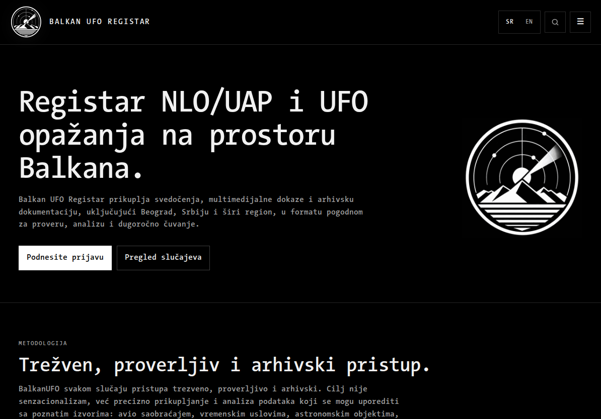Balkan UFO Registar website on tablet
